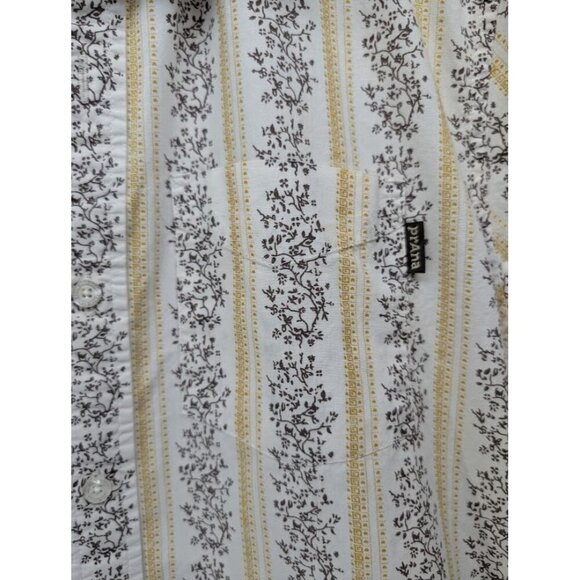 Prana men's small short sleeve brown floral on white button up shirt K9 - Picture 4 of 9